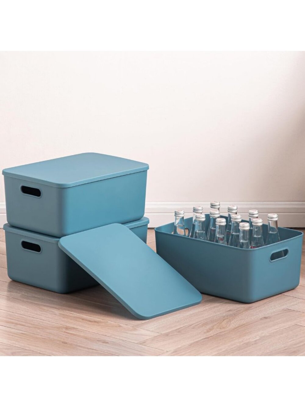 Versatile Blue Plastic Storage Bins with Lids & Handles - Organizers for Home